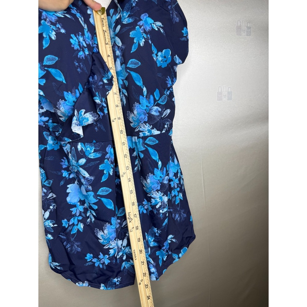 Denim & Co. Beach Ruffle Trim V-Neck Swim Dress Navy Floral, Reg 16 - Picture 5 of 8